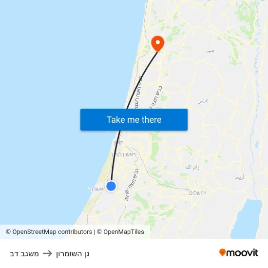 משגב דב to גן השומרון map