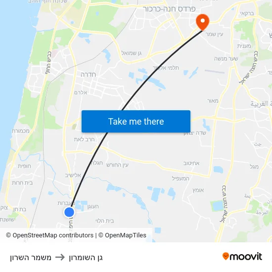 משמר השרון to גן השומרון map