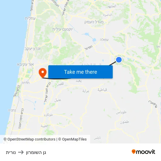 נורית to גן השומרון map