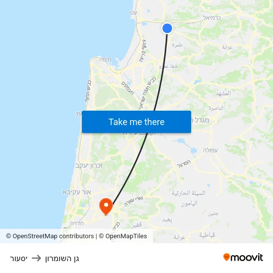 יסעור to גן השומרון map