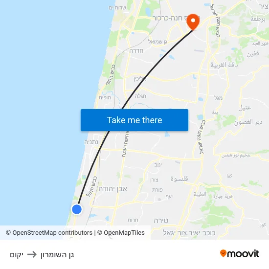יקום to גן השומרון map