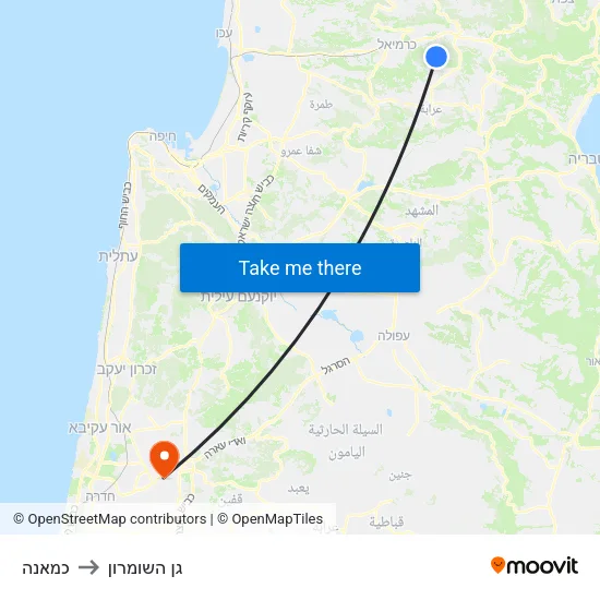 כמאנה to גן השומרון map