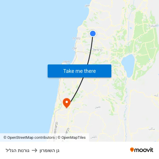 גורנות הגליל to גן השומרון map