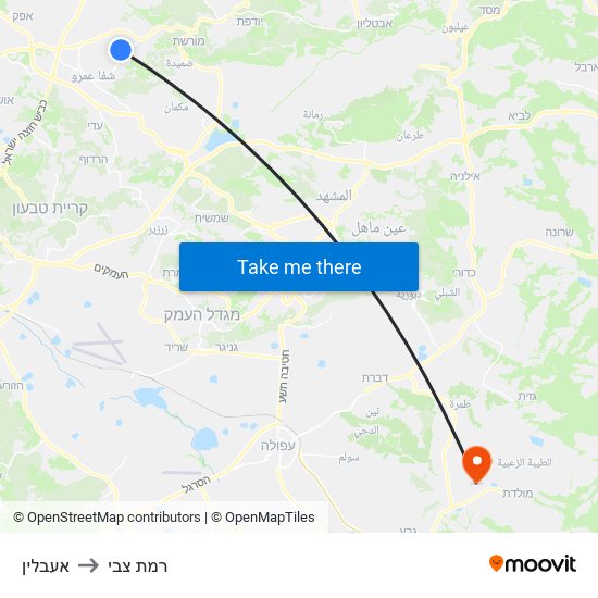 אעבלין to רמת צבי map