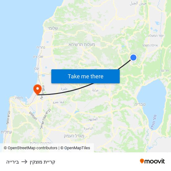 בירייה to קריית מוצקין map