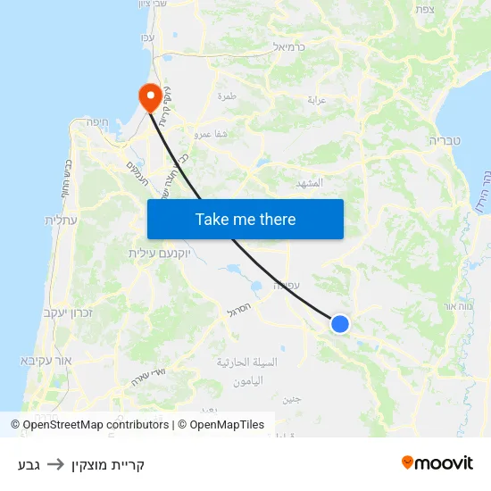 גבע to קריית מוצקין map