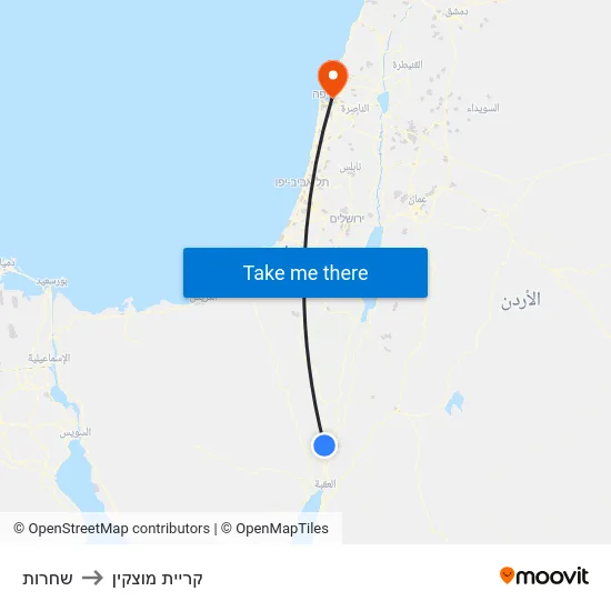 שחרות to קריית מוצקין map