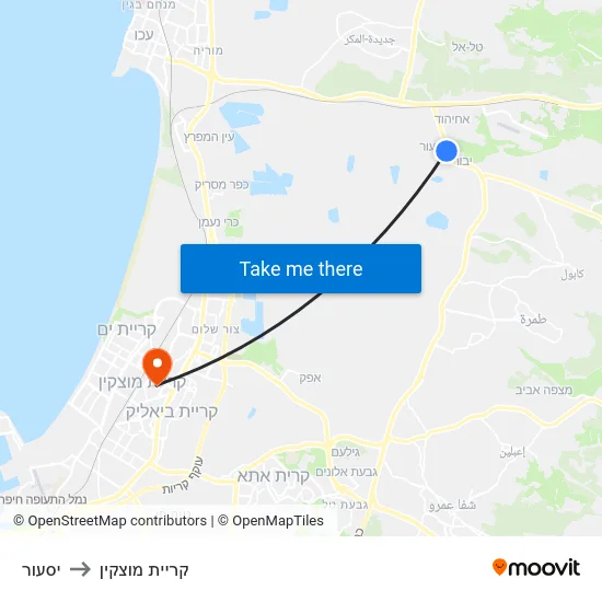 יסעור to קריית מוצקין map