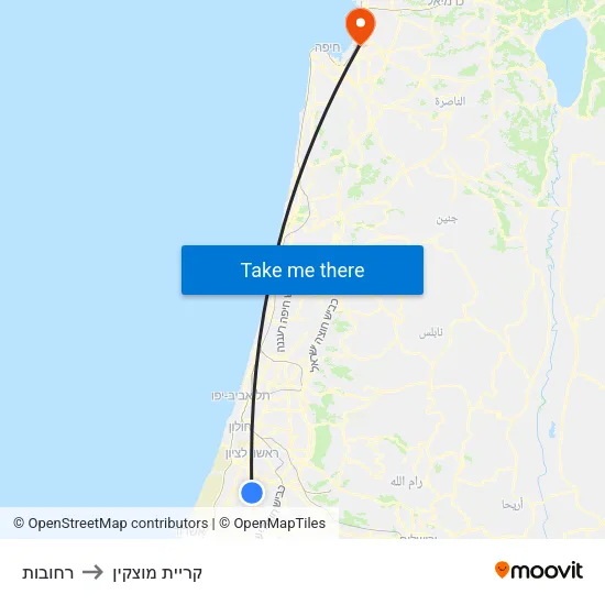 רחובות to קריית מוצקין map