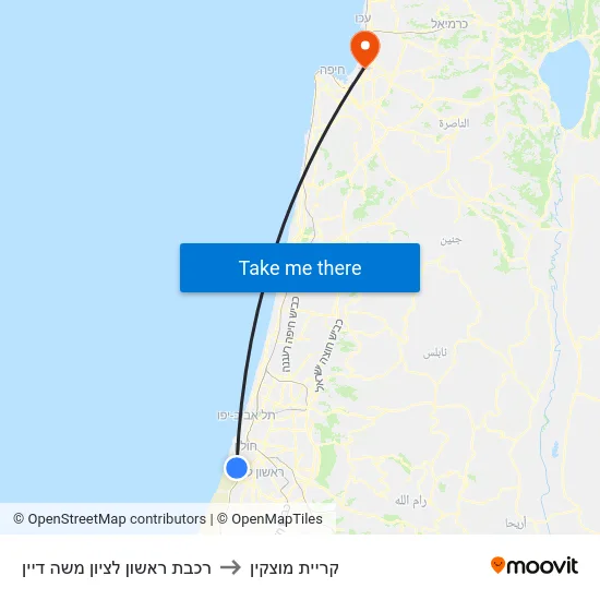 רכבת ראשון לציון משה דיין to קריית מוצקין map