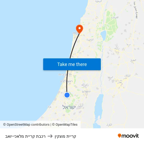 רכבת קריית מלאכי-יואב to קריית מוצקין map