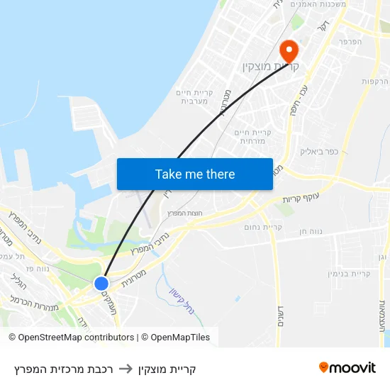 רכבת מרכזית המפרץ to קריית מוצקין map