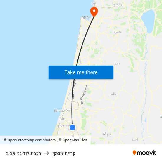 רכבת לוד-גני אביב to קריית מוצקין map