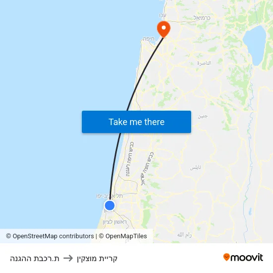 ת.רכבת ההגנה to קריית מוצקין map