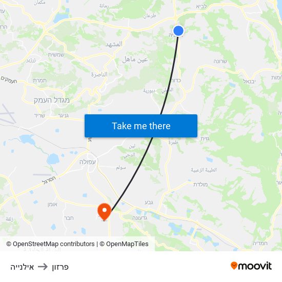 אילנייה to פרזון map
