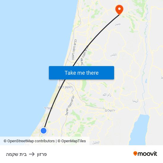 בית שקמה to פרזון map