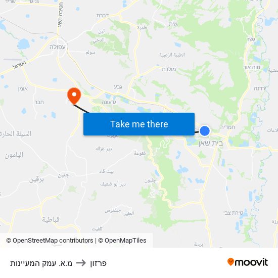 מ.א. עמק המעיינות to פרזון map