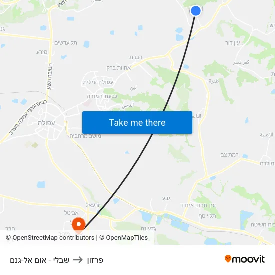 שבלי - אום אל-גנם to פרזון map
