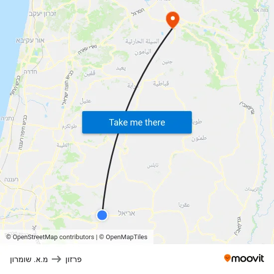 מ.א. שומרון to פרזון map