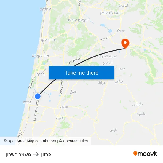 משמר השרון to פרזון map