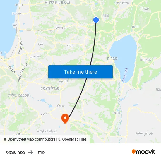 כפר שמאי to פרזון map