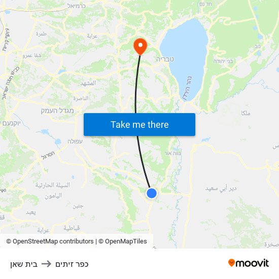 בית שאן to כפר זיתים map