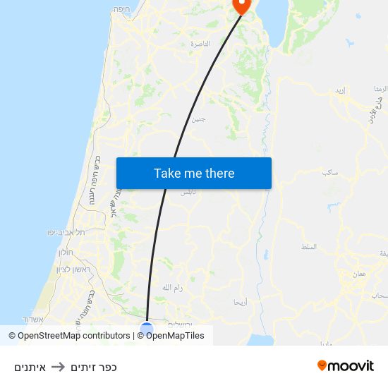 איתנים to כפר זיתים map