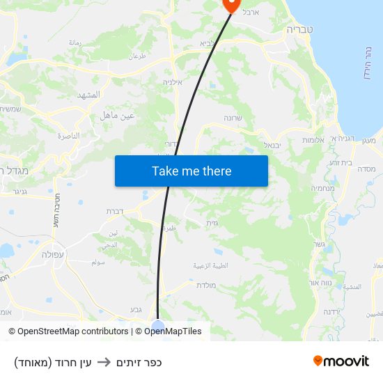 עין חרוד (מאוחד) to כפר זיתים map