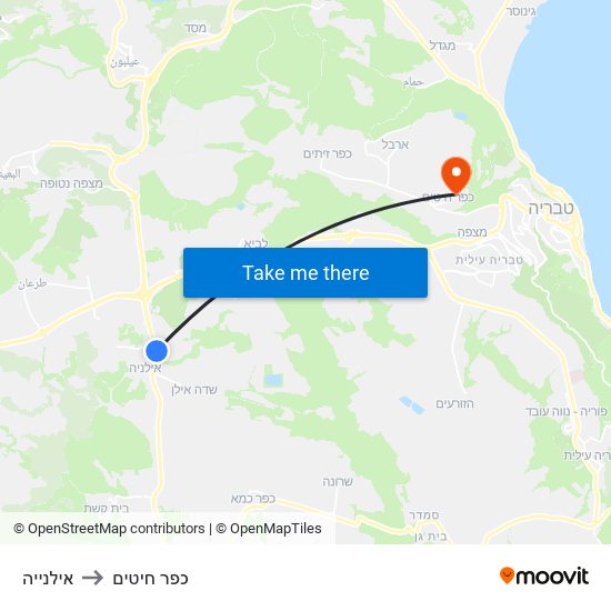 אילנייה to כפר חיטים map