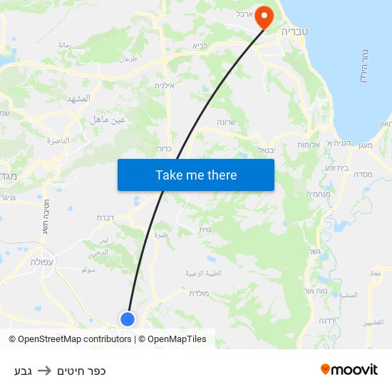 גבע to כפר חיטים map