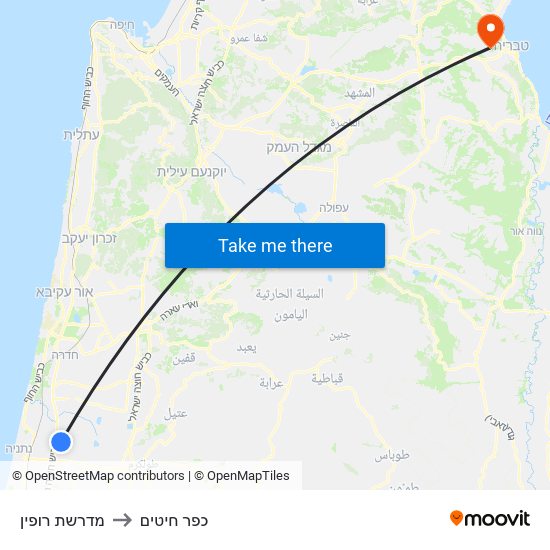 מדרשת רופין to כפר חיטים map