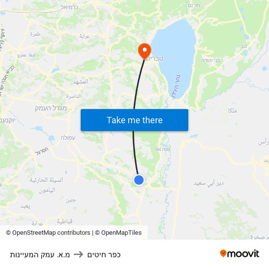 מ.א. עמק המעיינות to כפר חיטים map