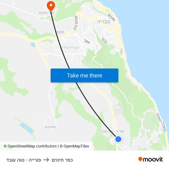 פורייה - נווה עובד to כפר חיטים map