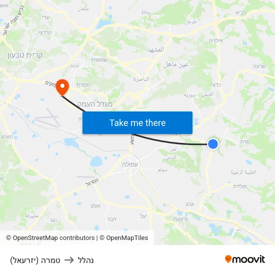 טמרה (יזרעאל) to נהלל map