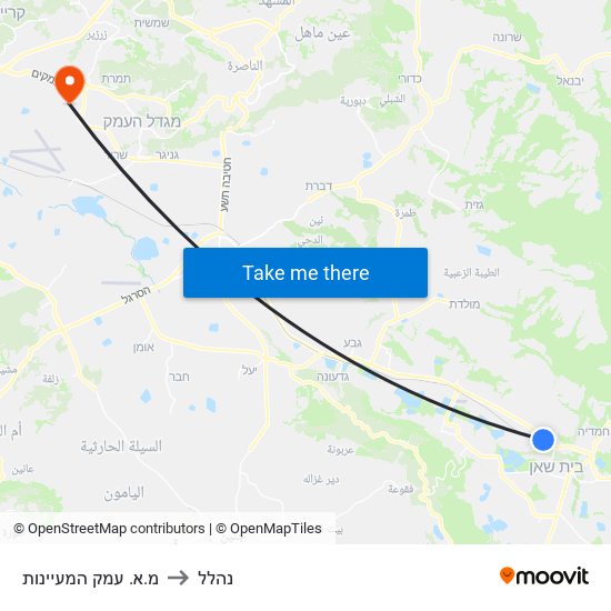 מ.א. עמק המעיינות to נהלל map