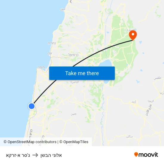ג'סר א-זרקא to אלוני הבשן map