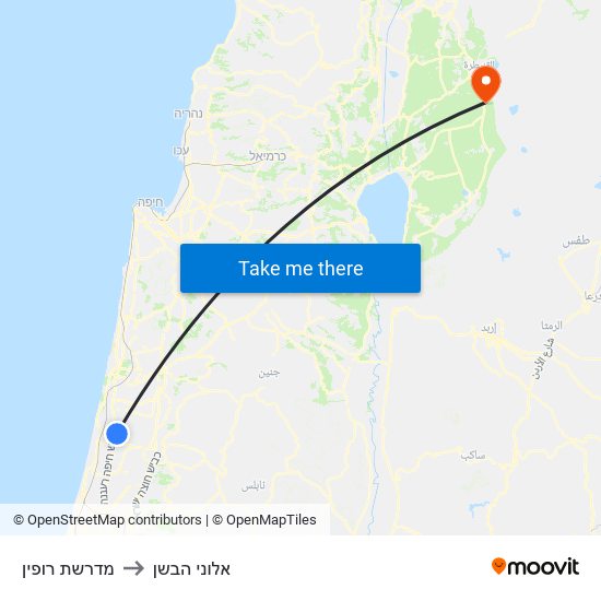 מדרשת רופין to אלוני הבשן map