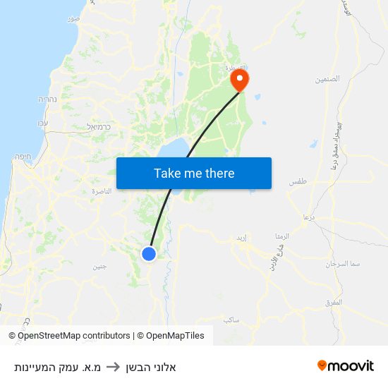 מ.א. עמק המעיינות to אלוני הבשן map