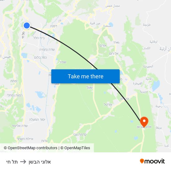 תל חי to אלוני הבשן map