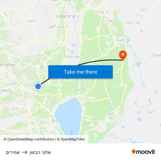 אמירים to אלוני הבשן map