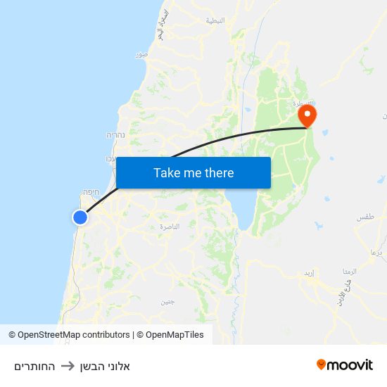 החותרים to אלוני הבשן map