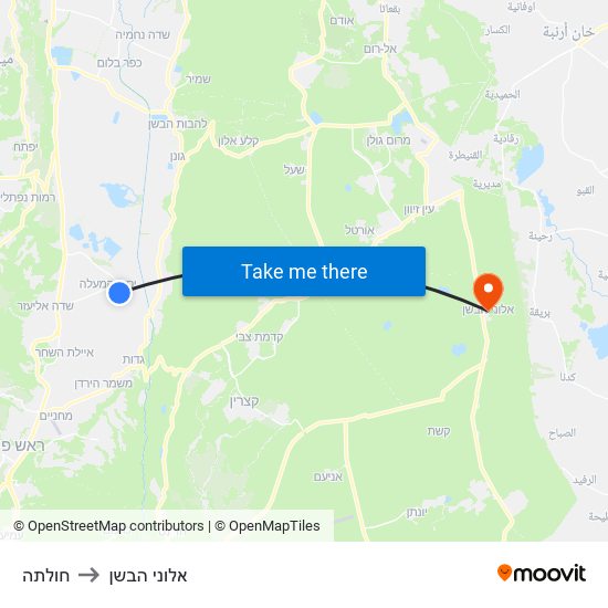 חולתה to אלוני הבשן map