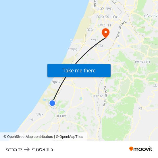 יד מרדכי to בית אלעזרי map