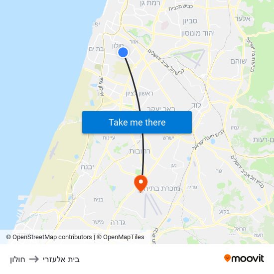 חולון to בית אלעזרי map