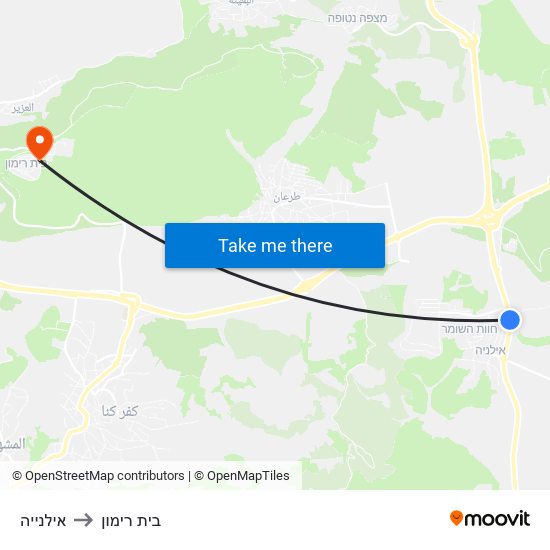 אילנייה to בית רימון map