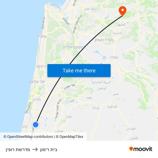 מדרשת רופין to בית רימון map