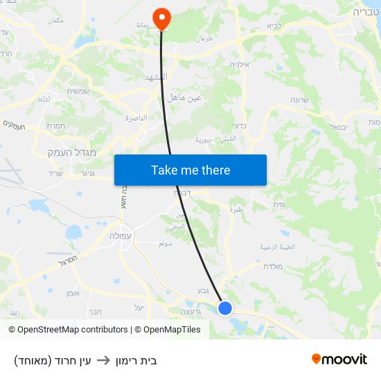 עין חרוד (מאוחד) to בית רימון map