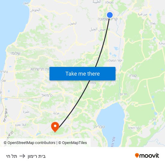תל חי to בית רימון map