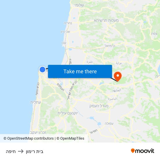 חיפה to בית רימון map
