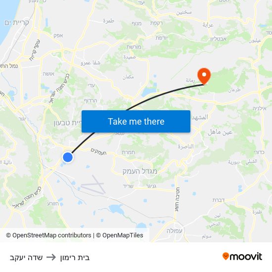 שדה יעקב to בית רימון map